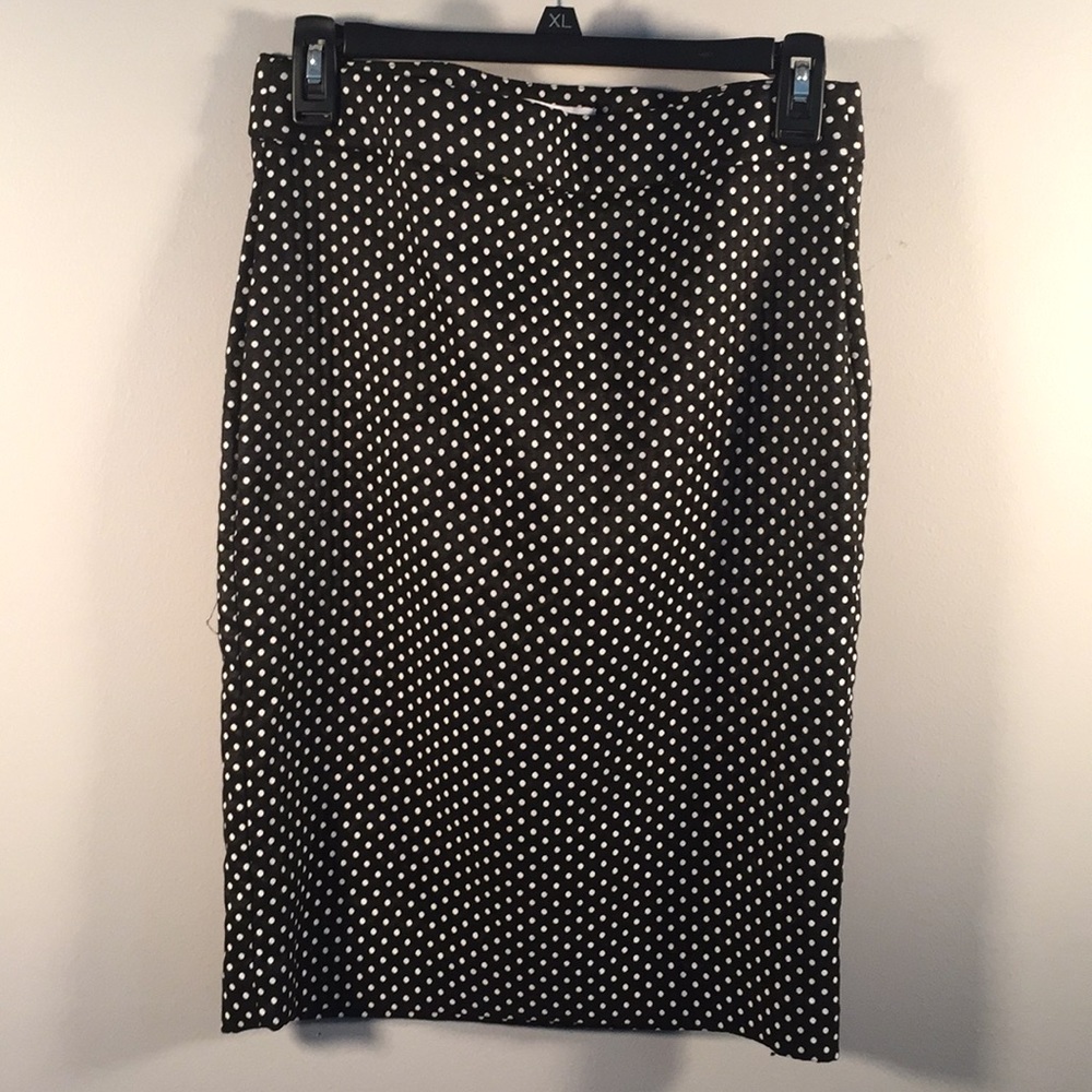 Elle Small Pencil Skirt Polka Dot Black White Knee Length Fitted